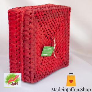 madeinjaffna.shop - Red Square Palmyra Storage Box (Jaffna Palmyrah Handicrafts)